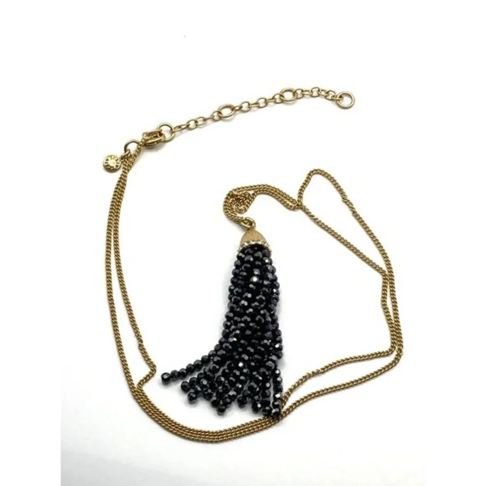 J. Crew Layer Necklace Black‎  crystal bead tassel pendant 32